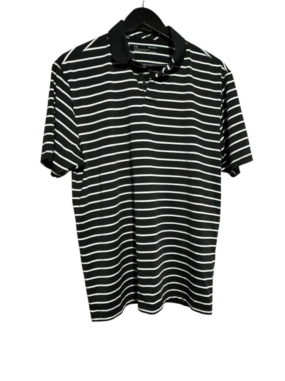 Under Armour Black & White Striped Polo Shirt - Men's. Size M.
